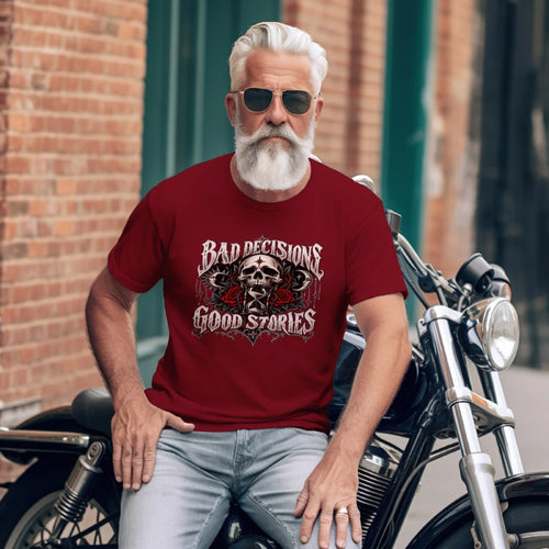 Bad Decisions Good Stories Gothic Graphic Tee graphic design by Stuff2DieFor